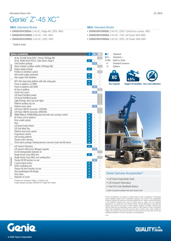15m Working Height Z45XC Self Propelled Boom 4WD (Diesel)