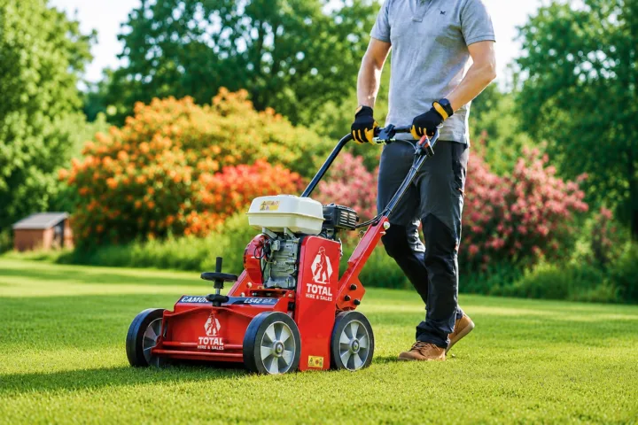 Person using a mower in the garden